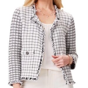 NIC + ZOE Grid Fringe Mix Knit Open Front Jacket